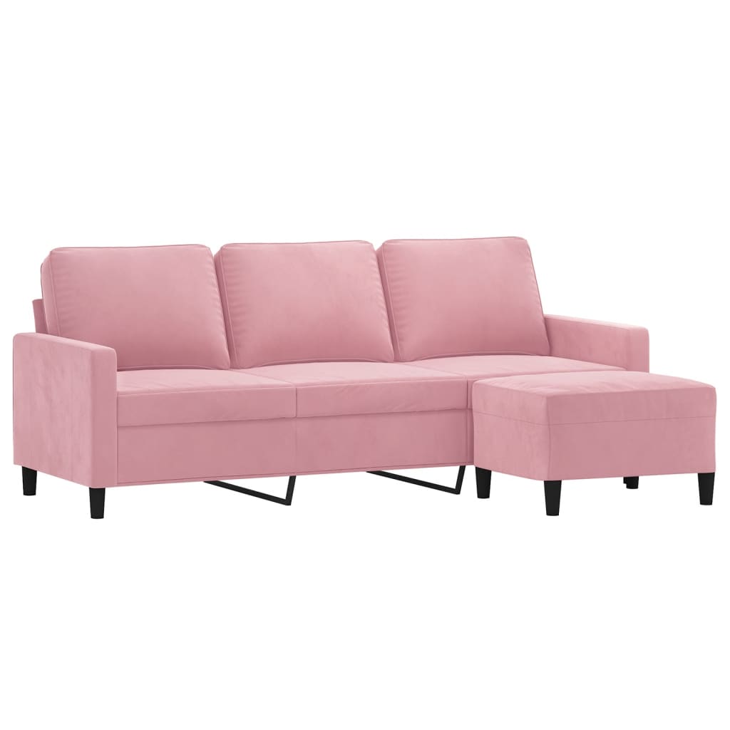 Divano a 3 Posti con Poggiapiedi rosa 180 cm in Velluto