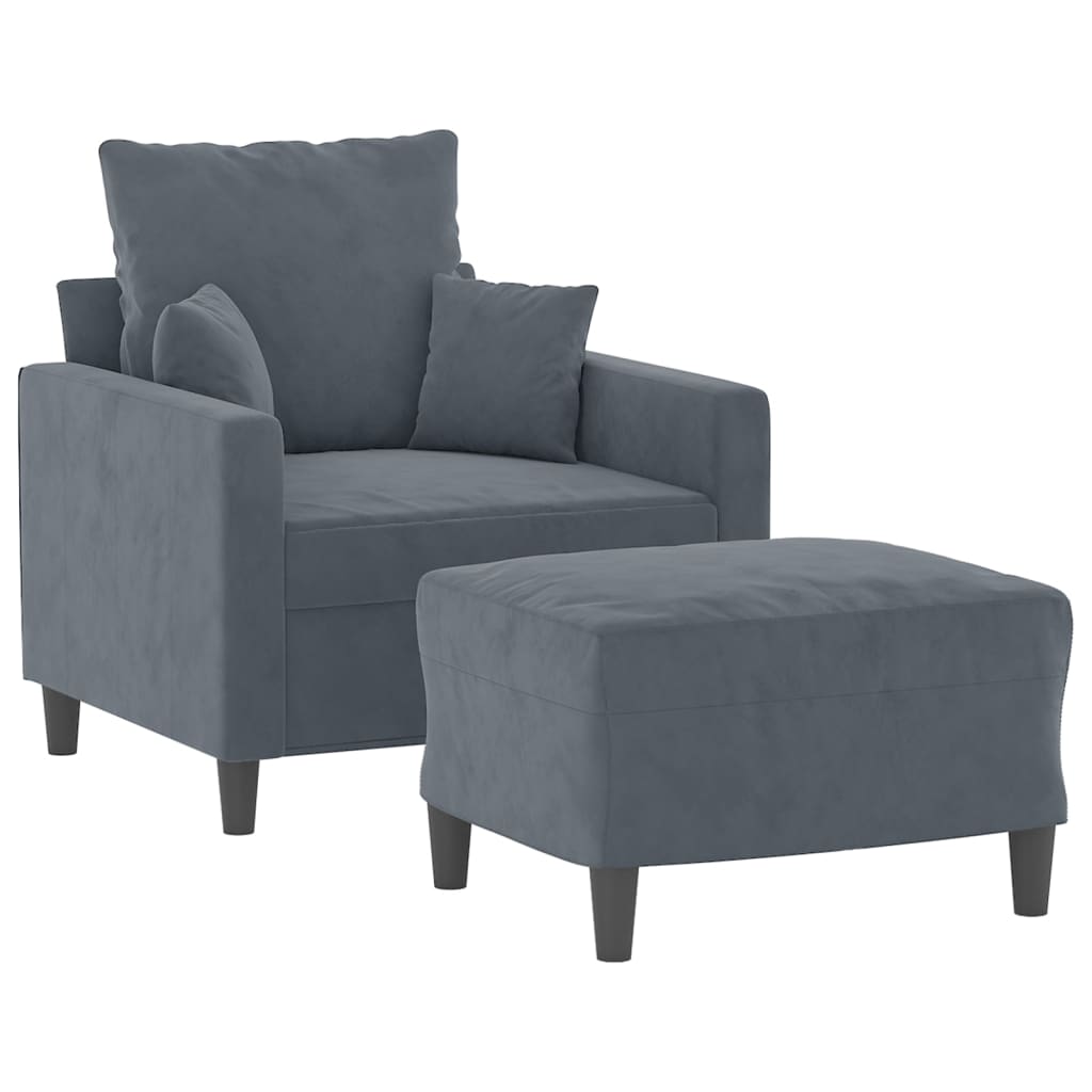 Poltrona con Poggiapiedi Grigio Scuro 60 cm in Velluto