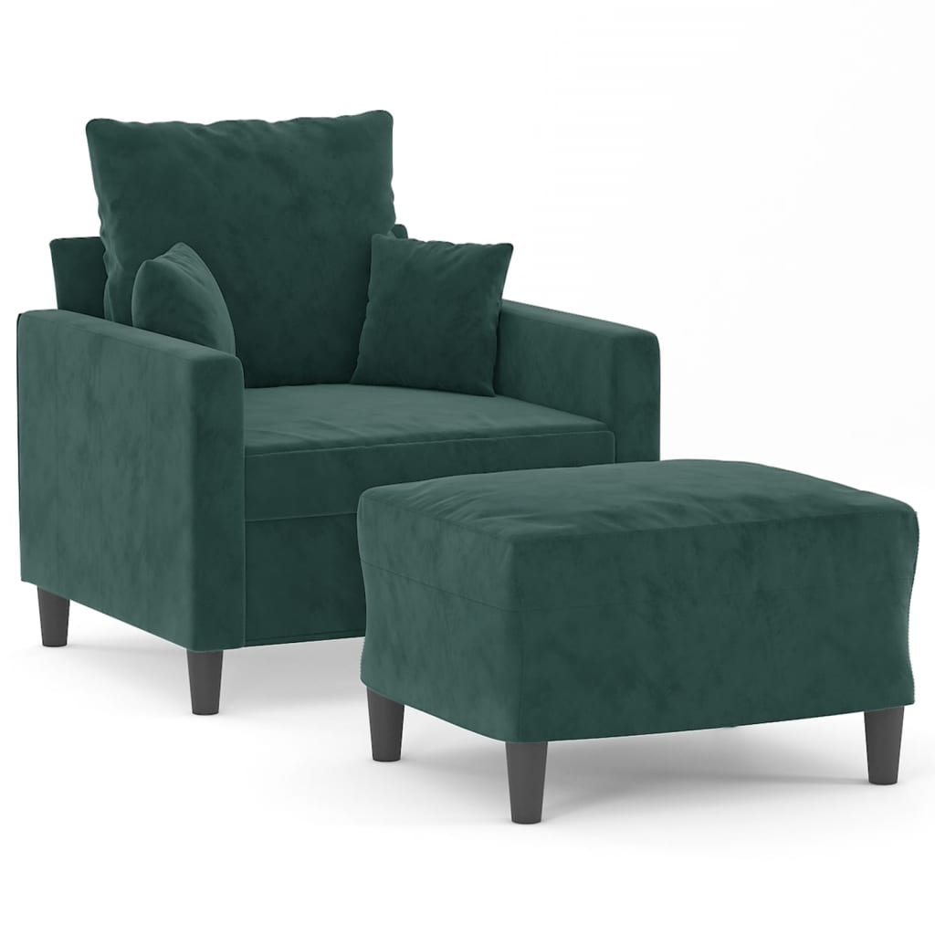 Poltroncina con Poggiapiedi Verde Scuro 60 cm in Velluto
