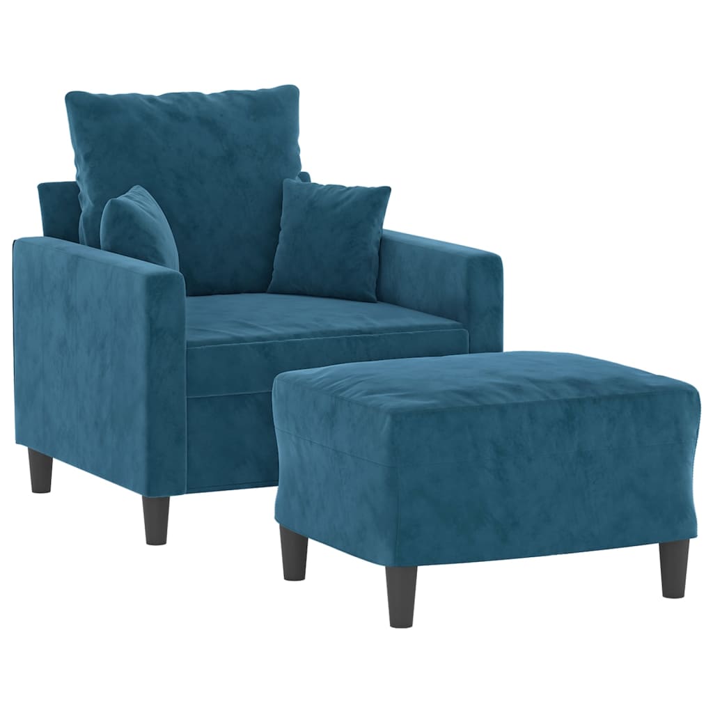 Poltrona con Poggiapiedi Blu 60 cm in Velluto