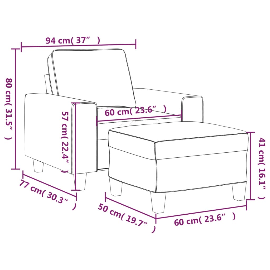 Poltrona con Poggiapiedi Grigio Scuro 60 cm in Tessuto | homemem39