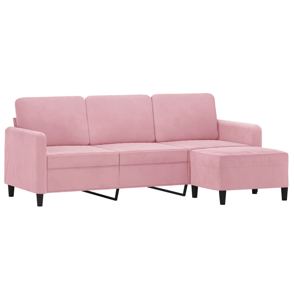 Divano a 3 Posti con Poggiapiedi rosa 180 cm in Velluto