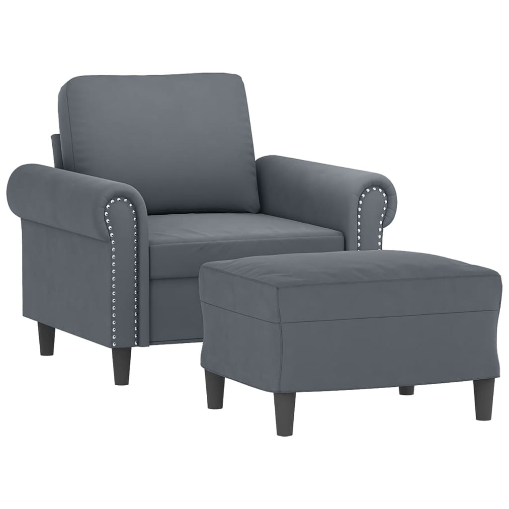 Poltrona con Poggiapiedi Grigio Scuro 60 cm in Velluto