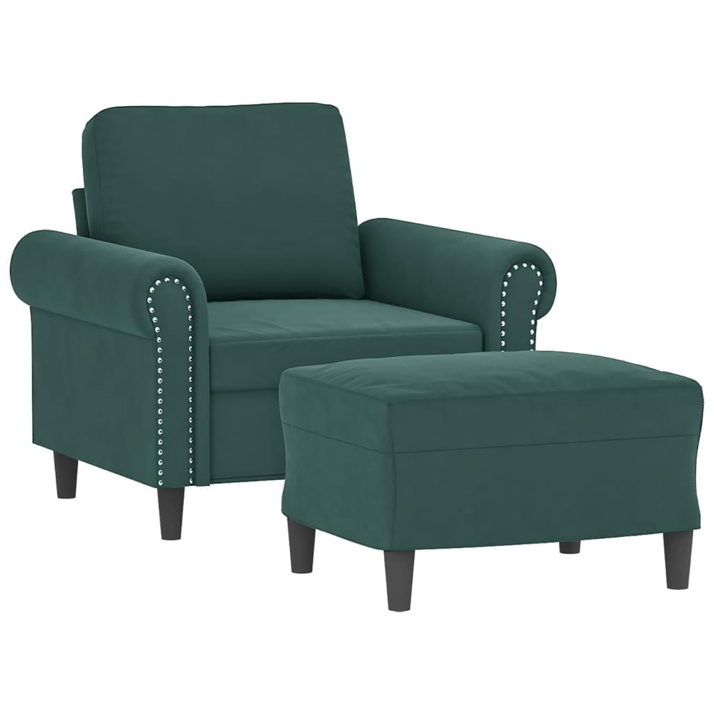 Poltroncina con Poggiapiedi Verde Scuro 60 cm in Velluto