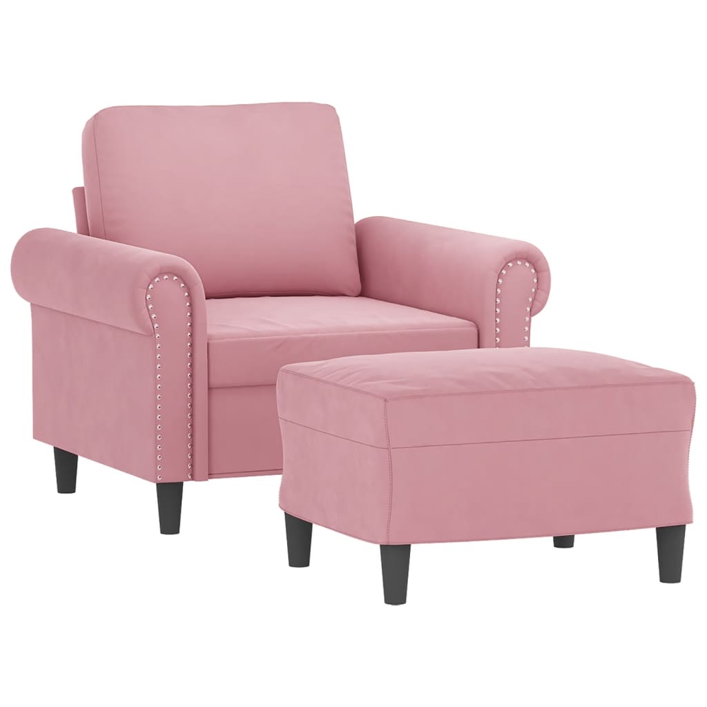 Poltrona con Poggiapiedi Rosa 60 cm Velluto