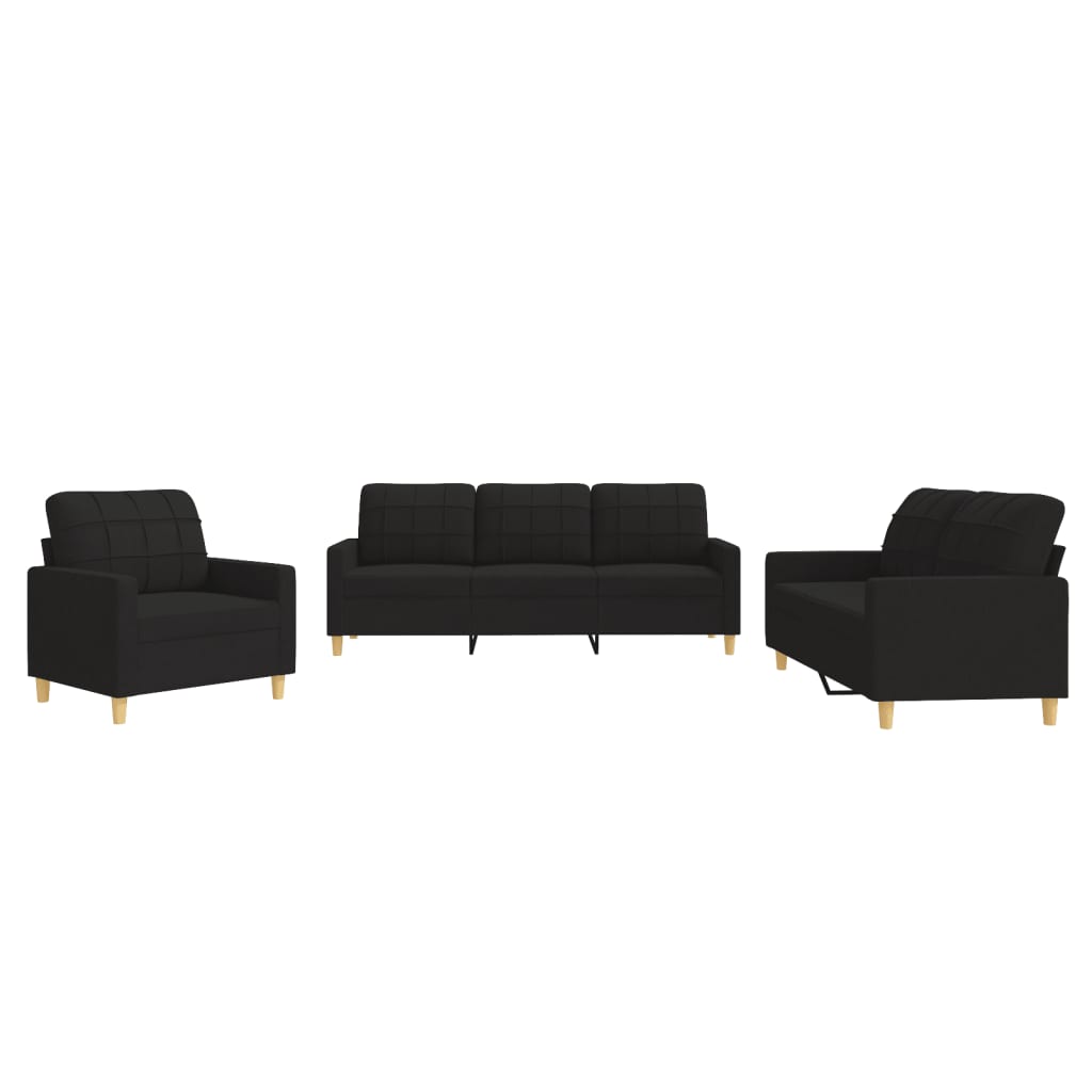Set di Divani 3 pz con Cuscini Nero in Tessuto - homemem39