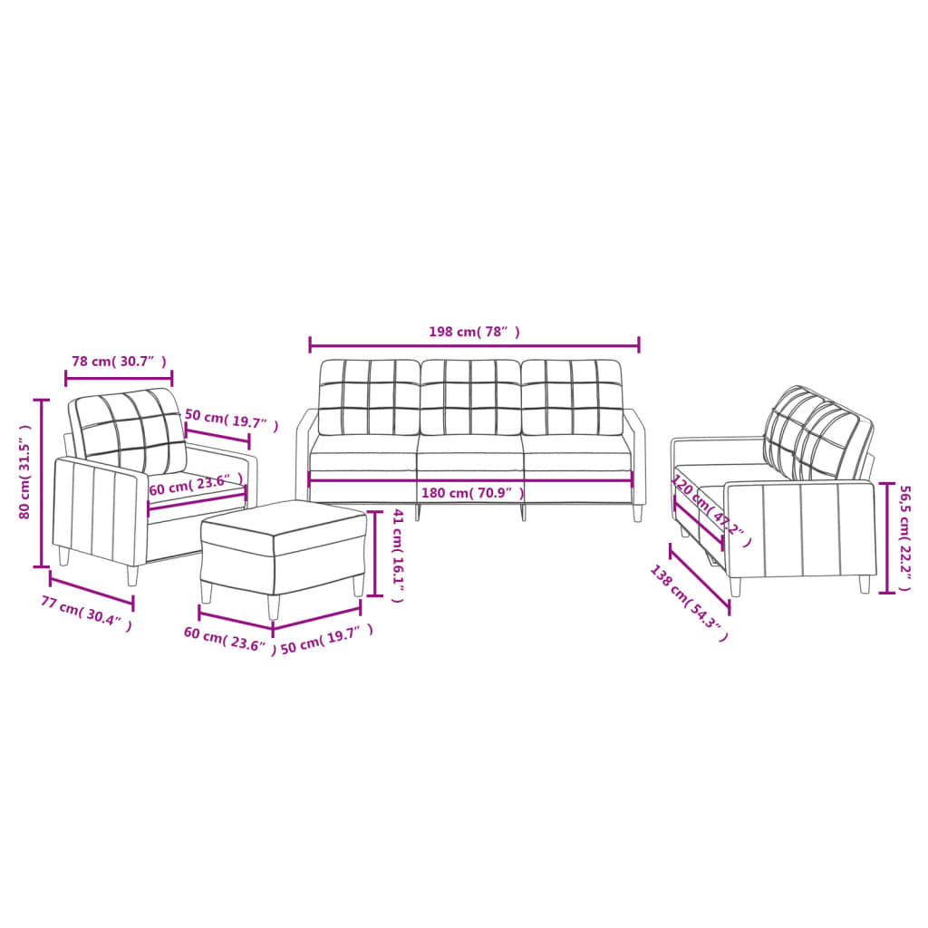 Set di Divani 4 pz con Cuscini Grigio Chiaro in Tessuto | homemem39