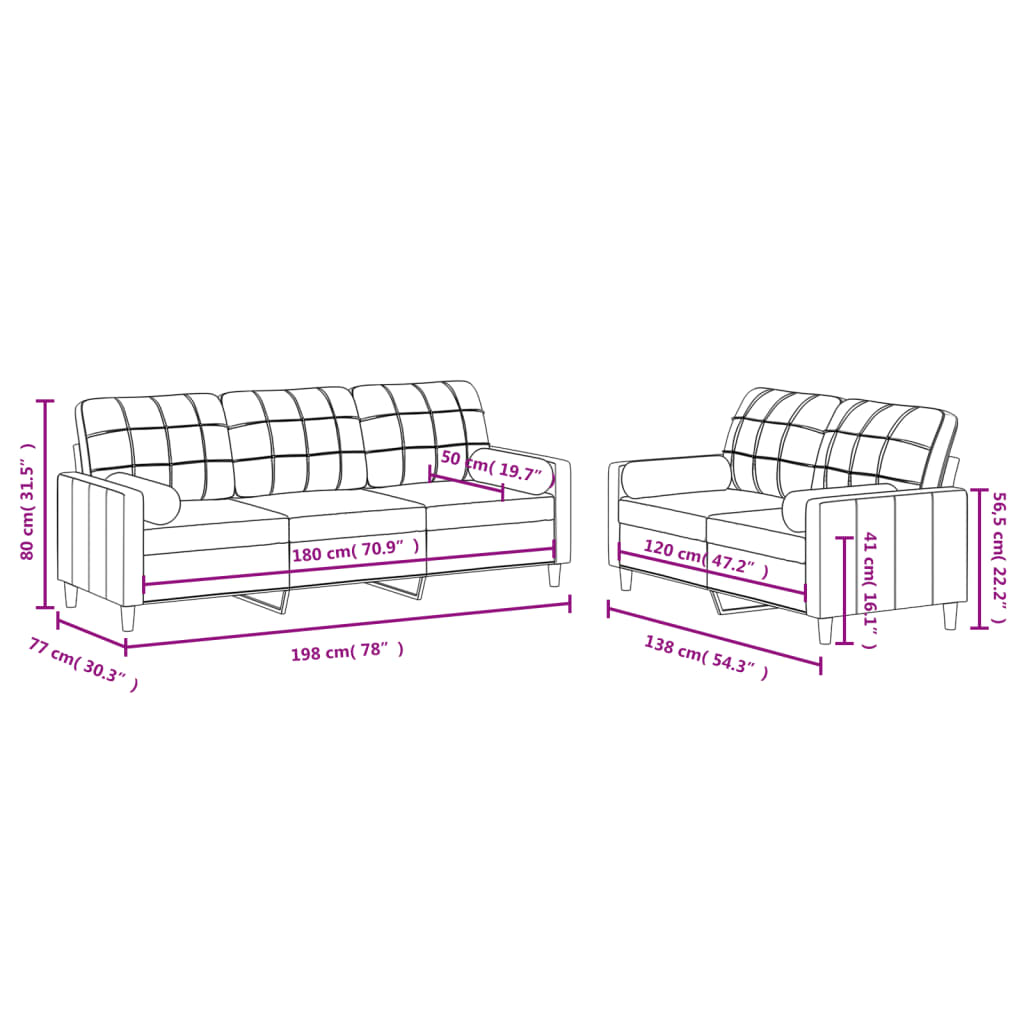 Set Divani 2 pz con Cuscini Nero in Tessuto | homemem39