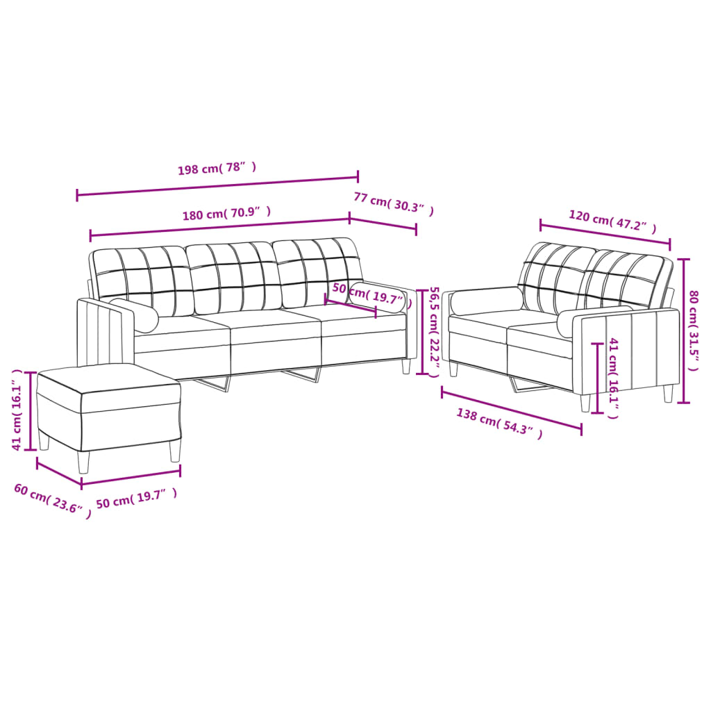 Set Divani 3 pz con Cuscini Nero in Tessuto | homemem39
