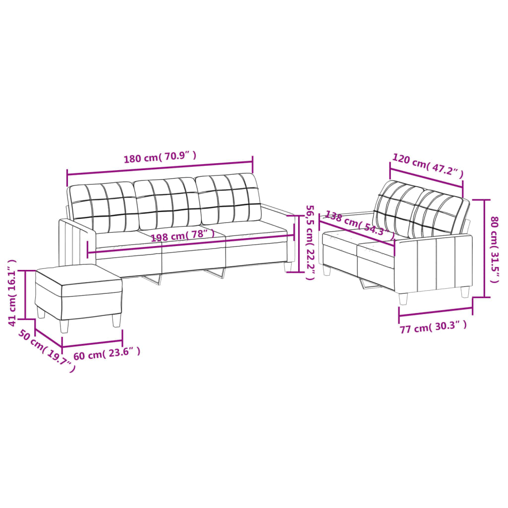 Set di Divani 3 pz con Cuscini Rosso Vino in Similpelle | homemem39