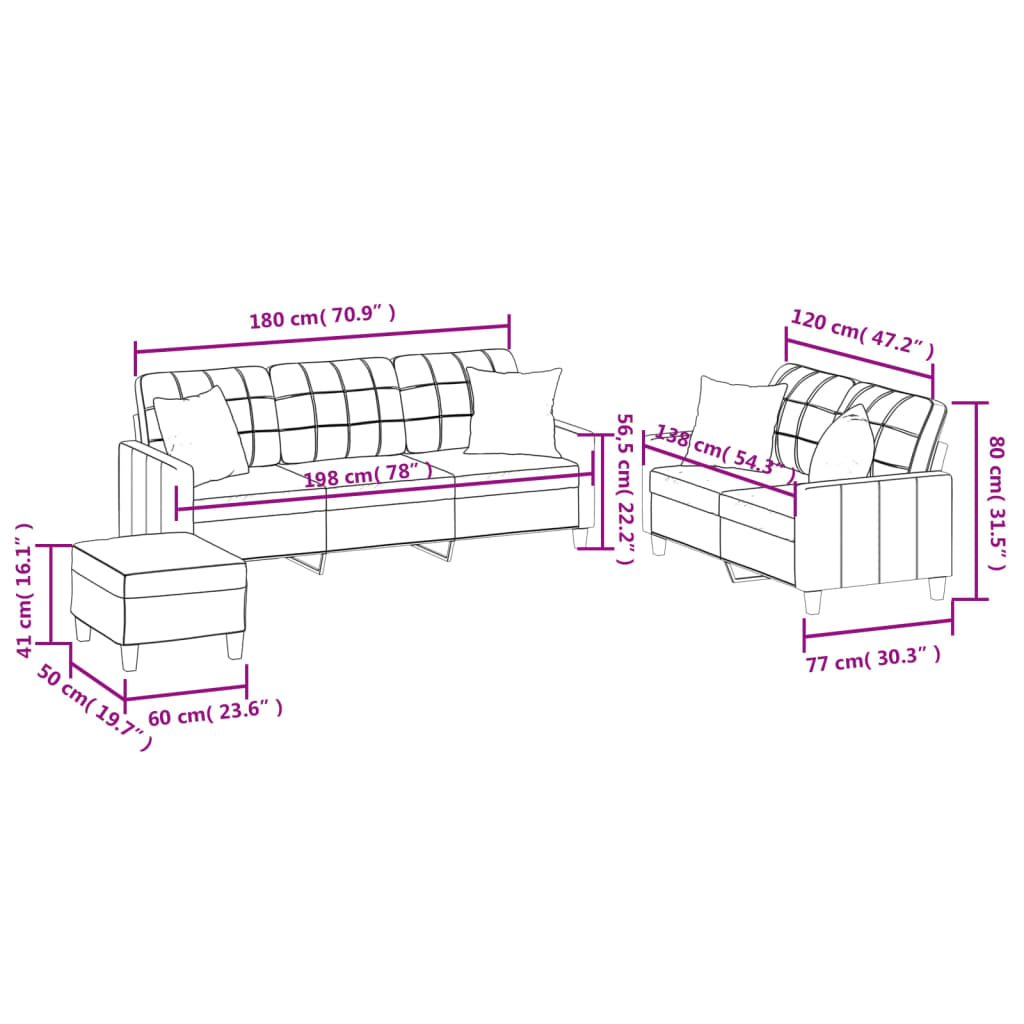 Set di Divani 3 pz con Cuscini Cappuccino in Similpelle | homemem39