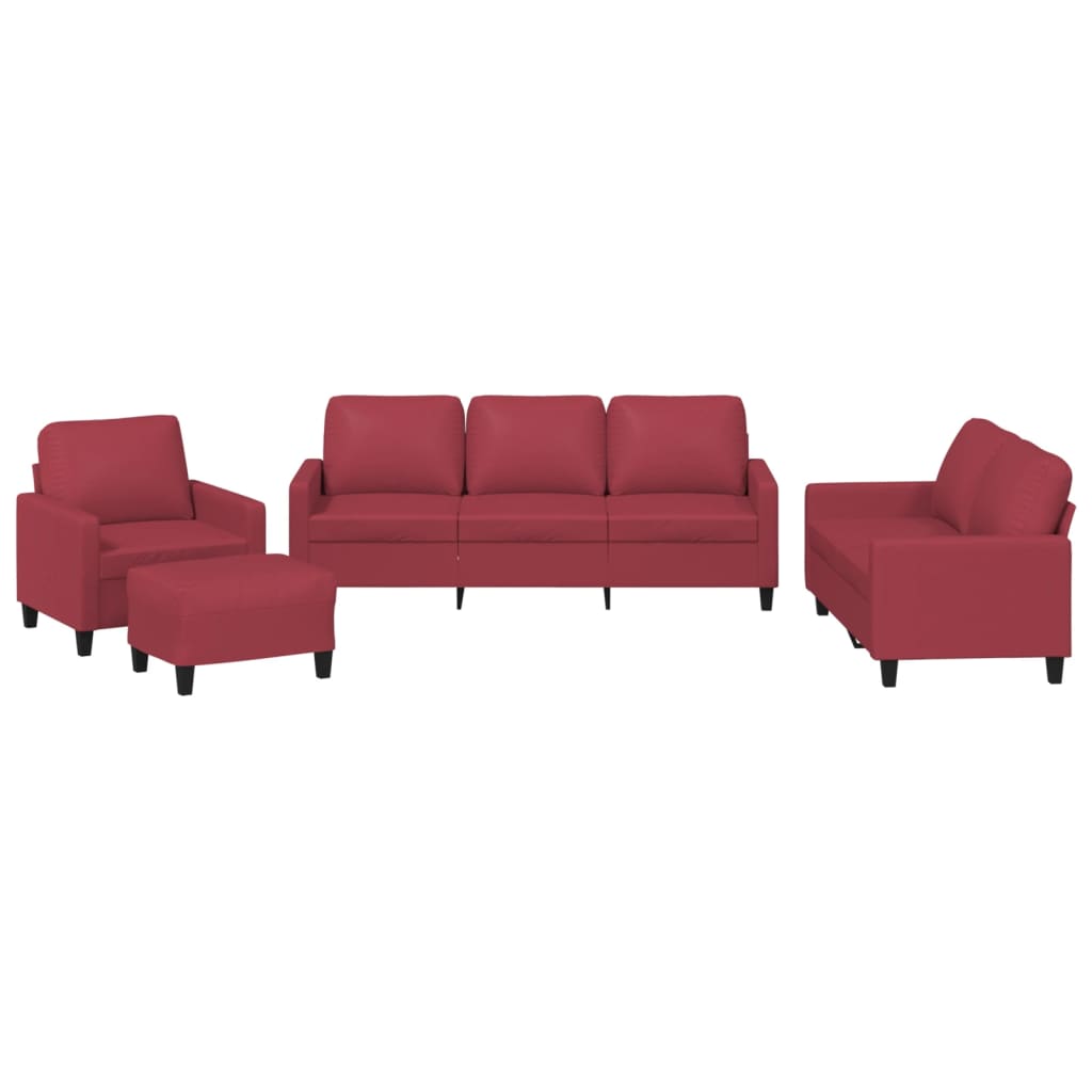 Set di Divani 4 pz con Cuscini Rosso Vino in Similpelle