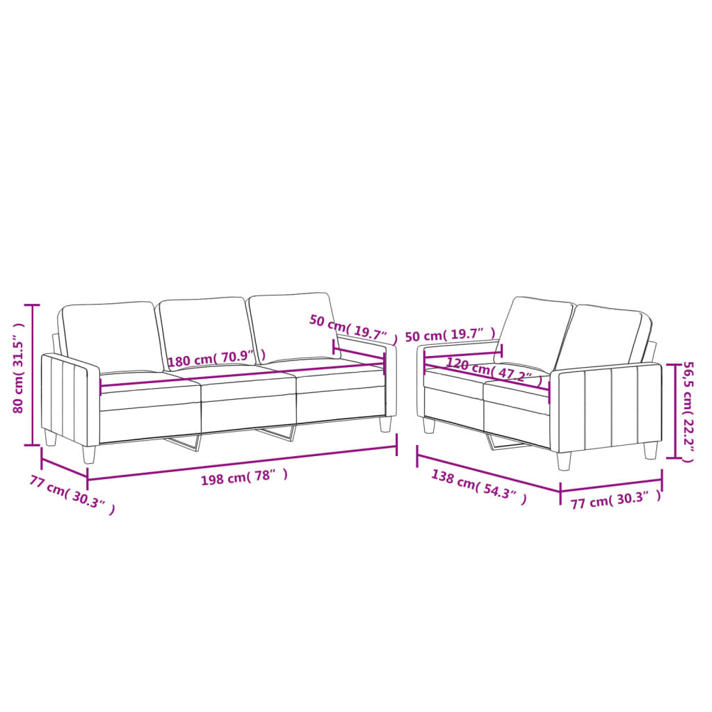 Set di Divani 2 pz con Cuscini crema in Similpelle | homemem39