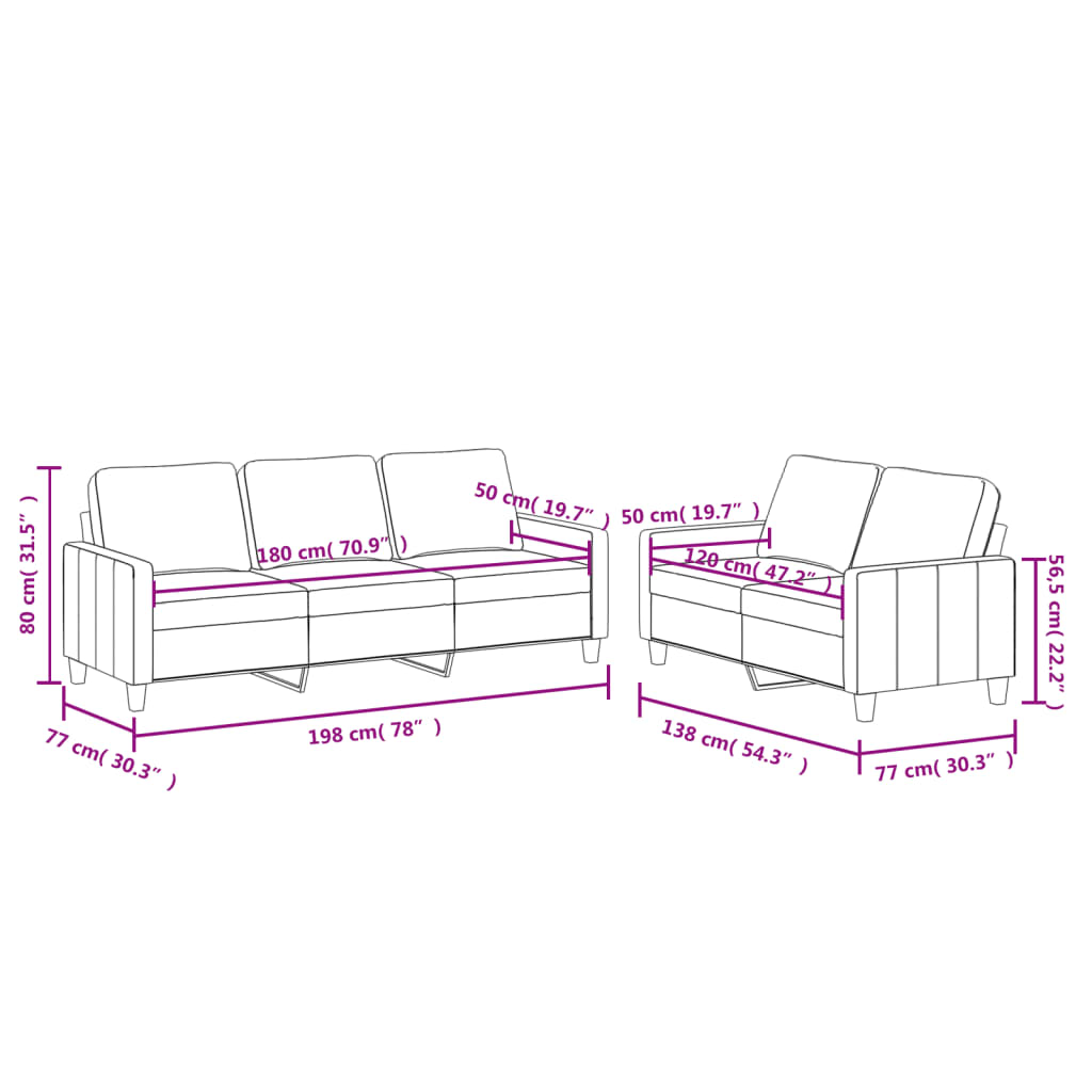 Set di Divani 2 pz con Cuscini Rosso Vino in Similpelle