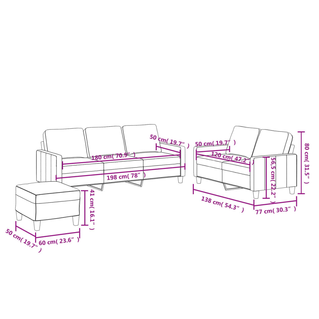 Set di Divani 3 pz con Cuscini Rosso Vino in Similpelle | homemem39