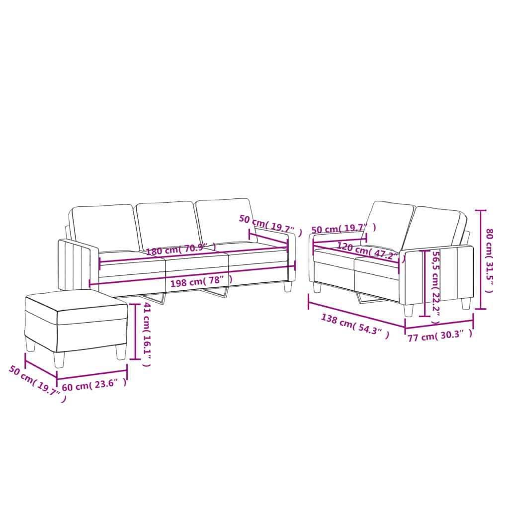 Set di Divani 3 pz con Cuscini cappuccino in Similpelle | homemem39