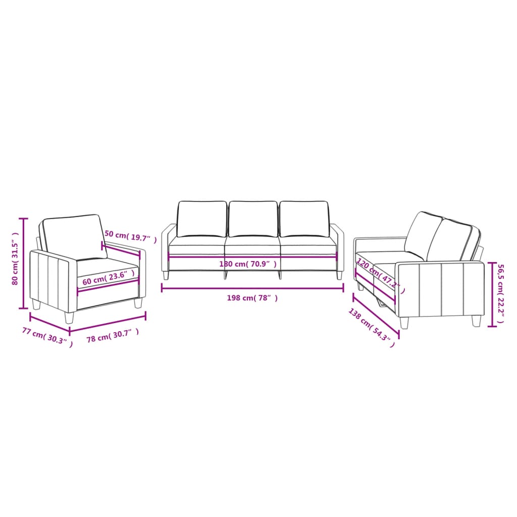 Set di Divani 3 pz con Cuscini Grigio Scuro in Tessuto | homemem39