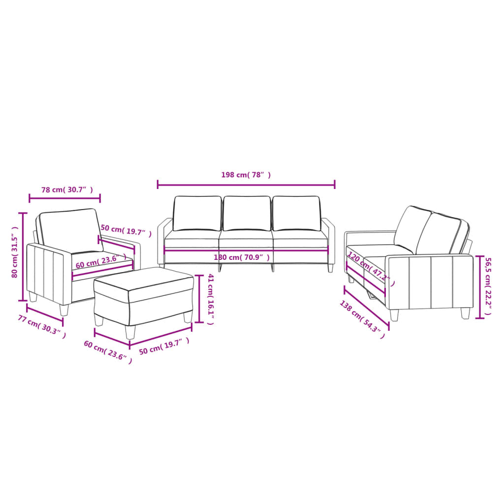 Set di Divani 4 pz con Cuscini Grigio Chiaro in Tessuto | homemem39
