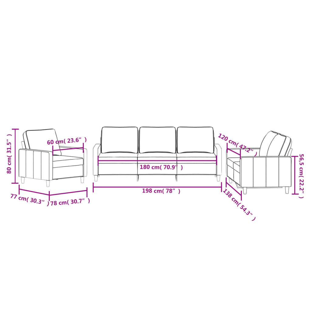 Set di Divani 3 pz con Cuscini Grigio Chiaro in Velluto | homemem39