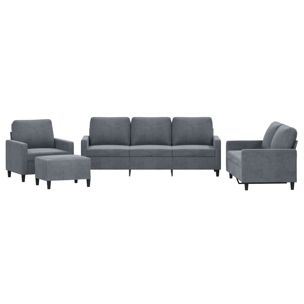 Set di Divani 4 pz con Cuscini Grigio Scuro in Velluto
