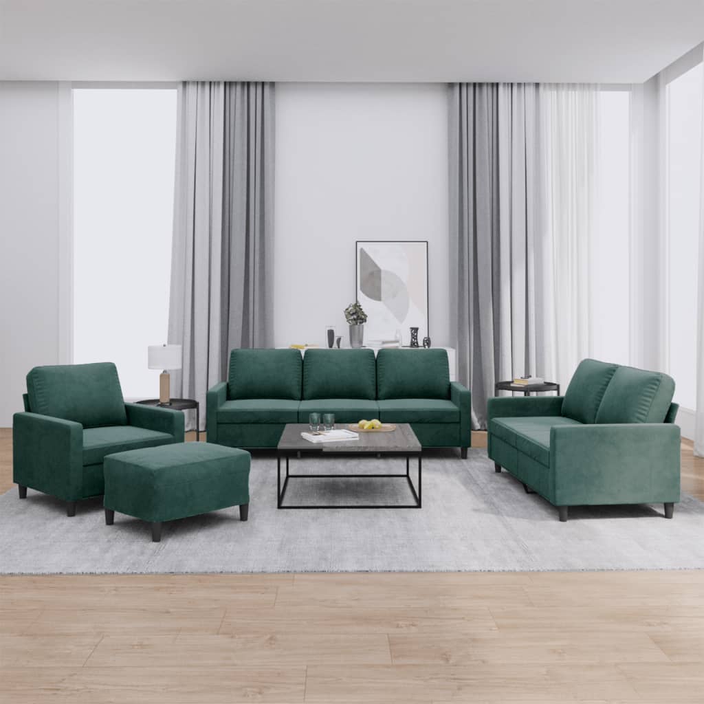 Set di Divani 4 pz con Cuscini Verde scuro in Velluto