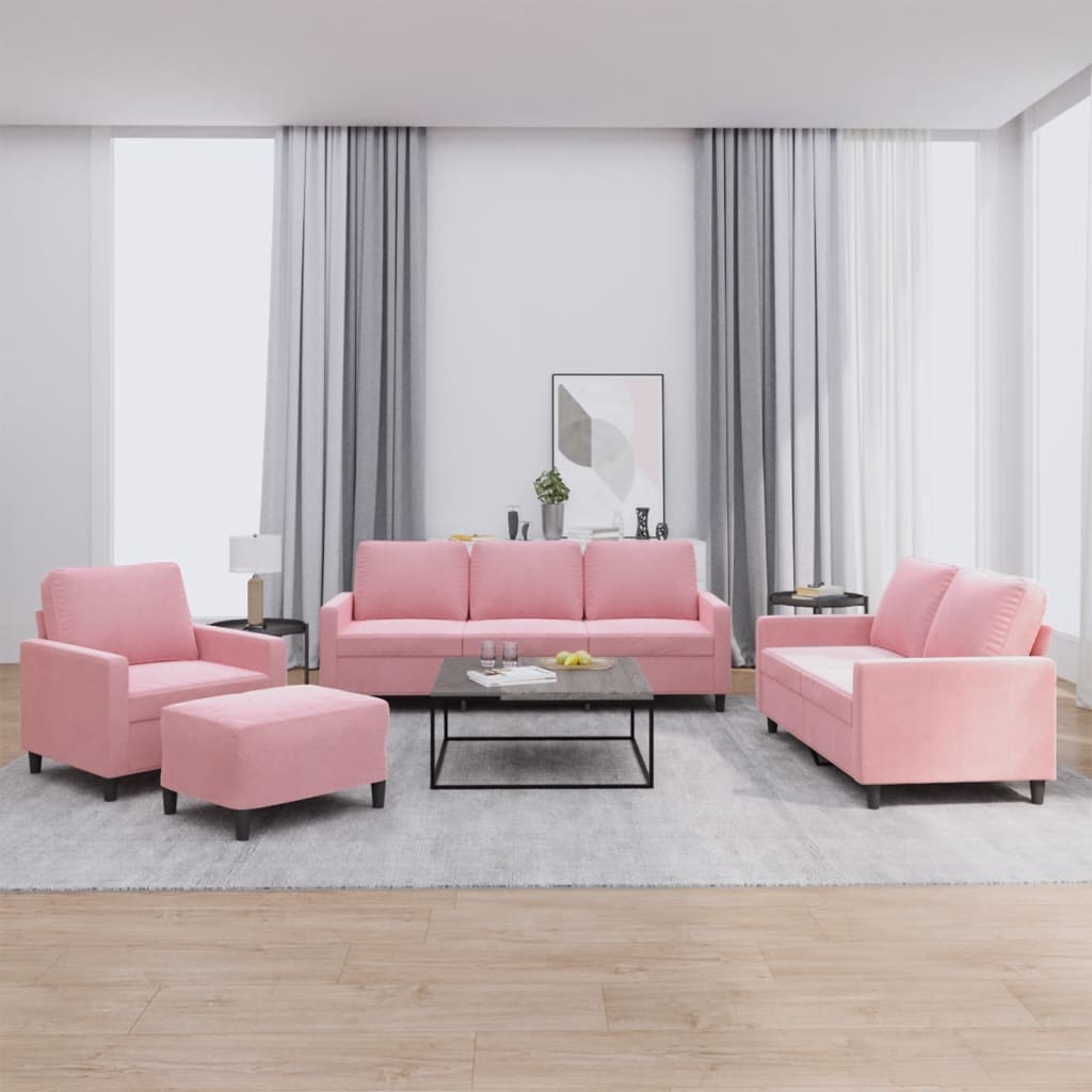 Set di Divani 4 pz con Cuscini rosa in Velluto
