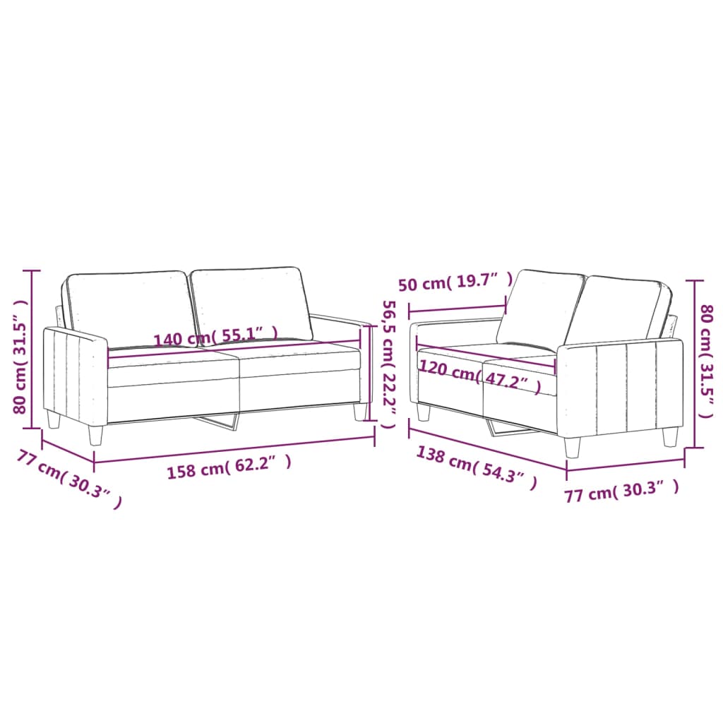 Set di Divani 2 pz con Cuscini Rosso Vino in Velluto | homemem39
