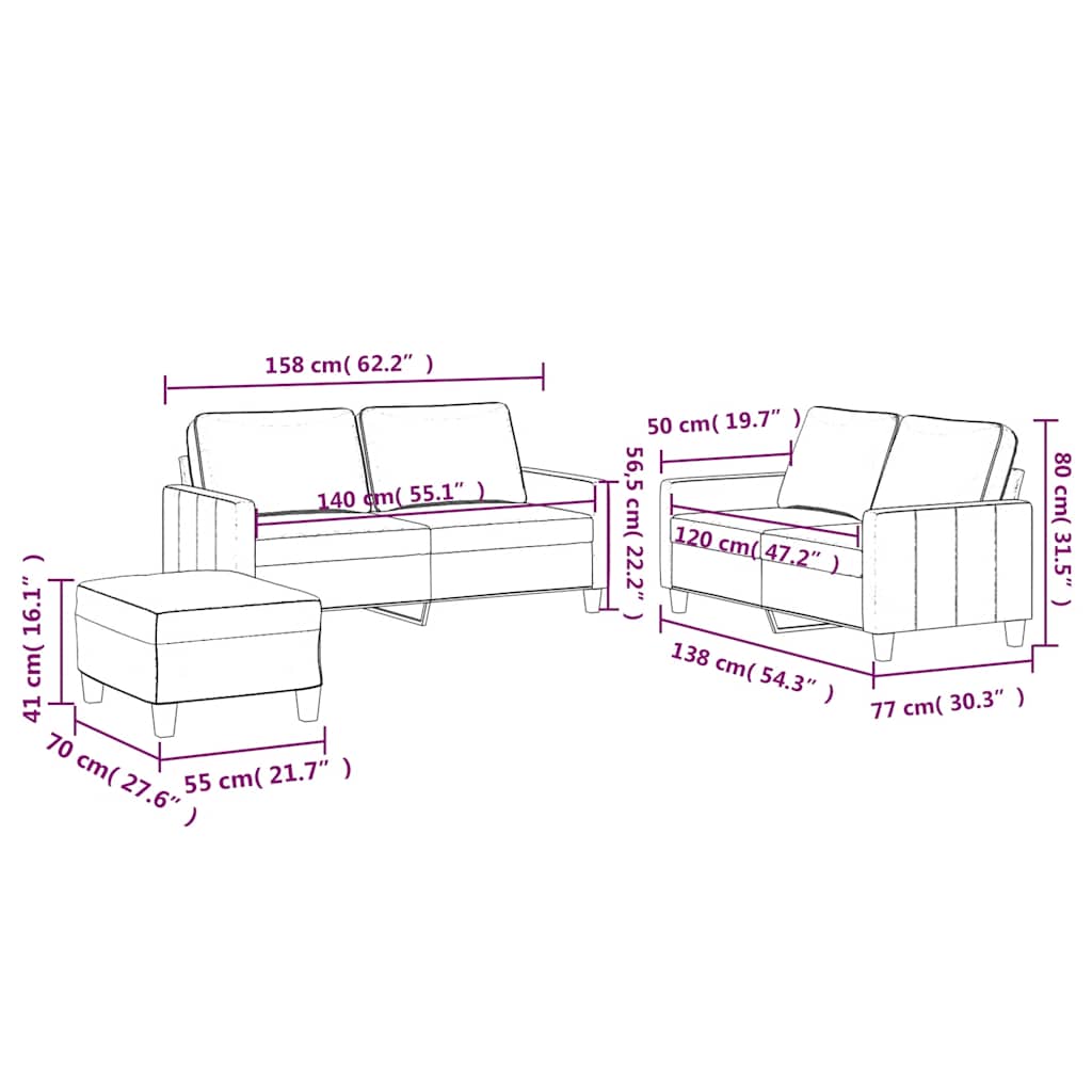 Set di Divani 3 pz con Cuscini Blu in Velluto