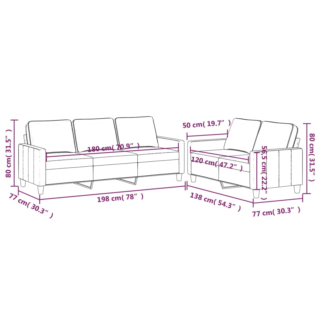 Set di Divani 2 pz con Cuscini Rosso Vino in Velluto | homemem39