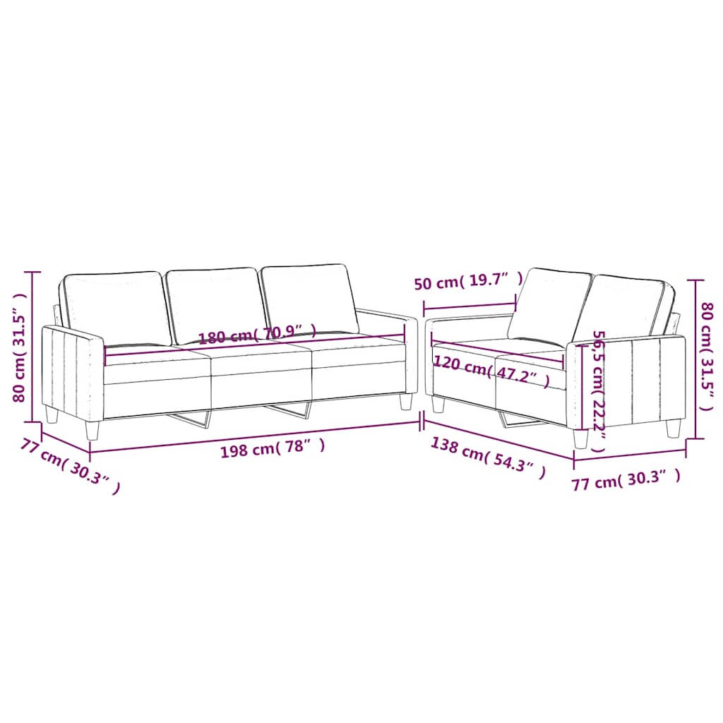 Set di Divani 2 pz con Cuscini Marrone in Velluto | homemem39