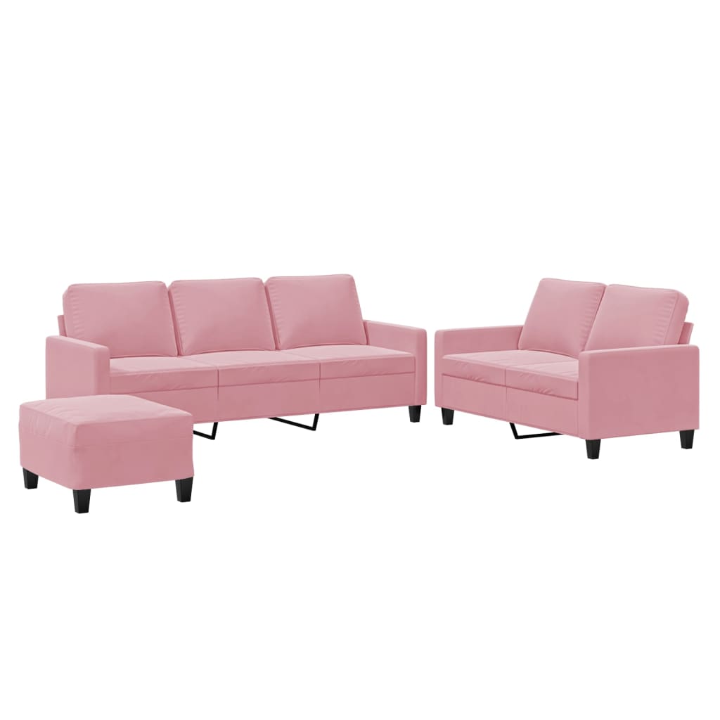 Set di Divani 3 pz con Cuscini rosa in Velluto