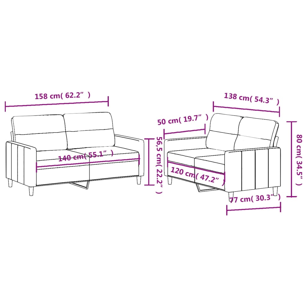 Set di Divani 2 pz con Cuscini Grigio Scuro in Tessuto | homemem39