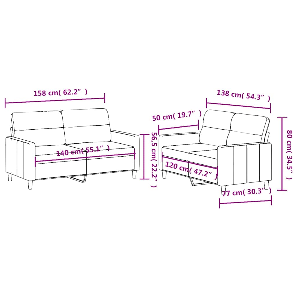 Set di Divani 2 pz con Cuscini Crema in Tessuto | homemem39