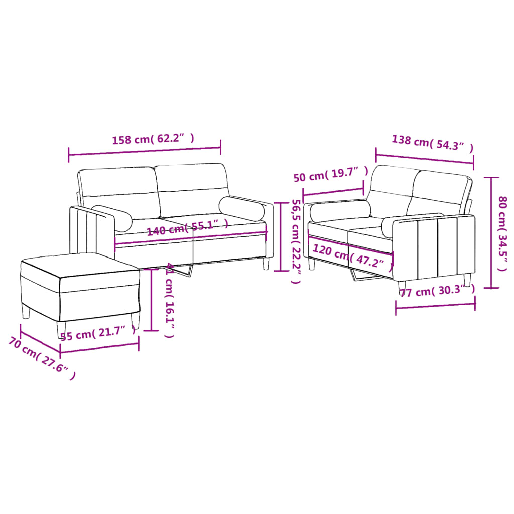Set di Divani 3 pz con Cuscini Marrone in Tessuto | homemem39