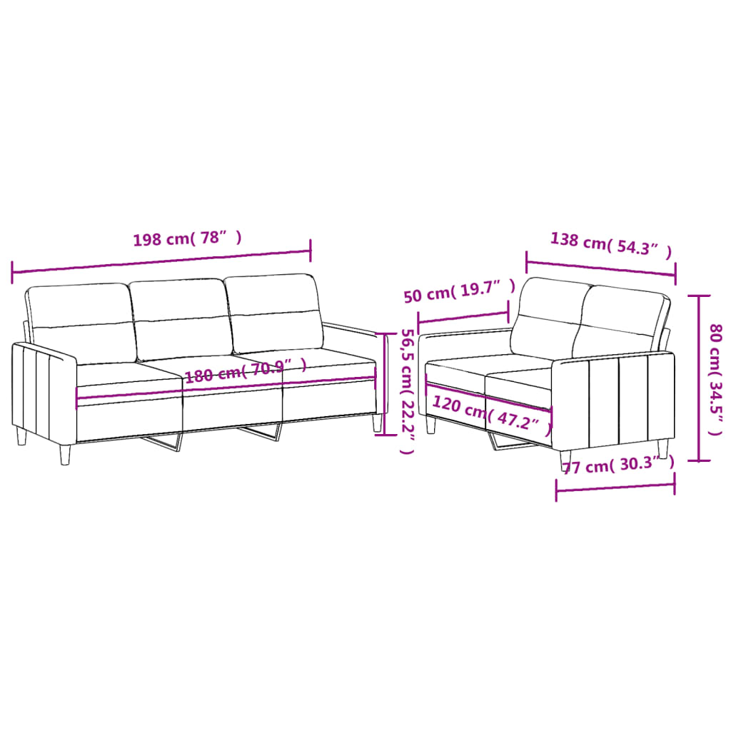 Set di Divani 2 pz con Cuscini Grigio Scuro in Tessuto | homemem39