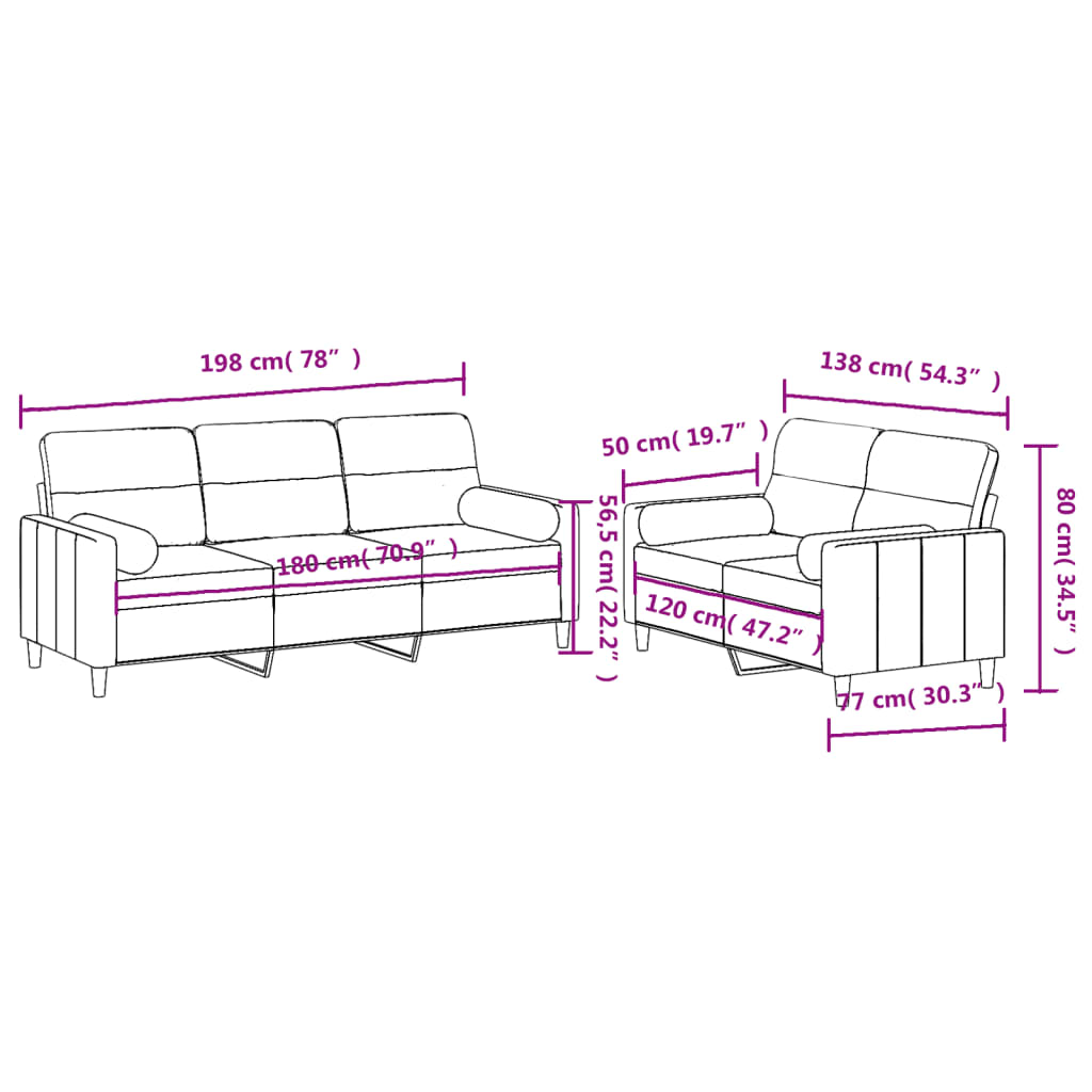Set di Divani 2 pz con Cuscini Marrone in Tessuto | homemem39