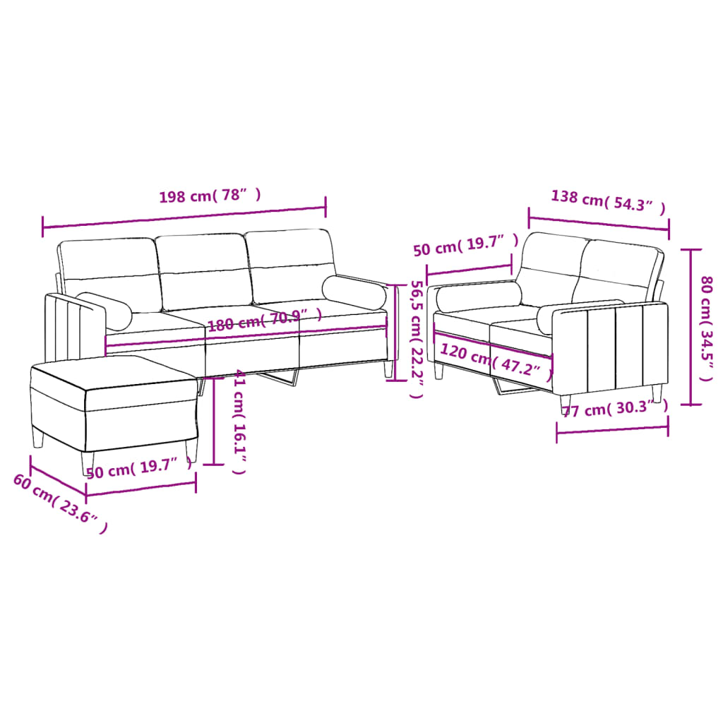 Set di Divani 3 pz con Cuscini Grigio Scuro in Tessuto | homemem39