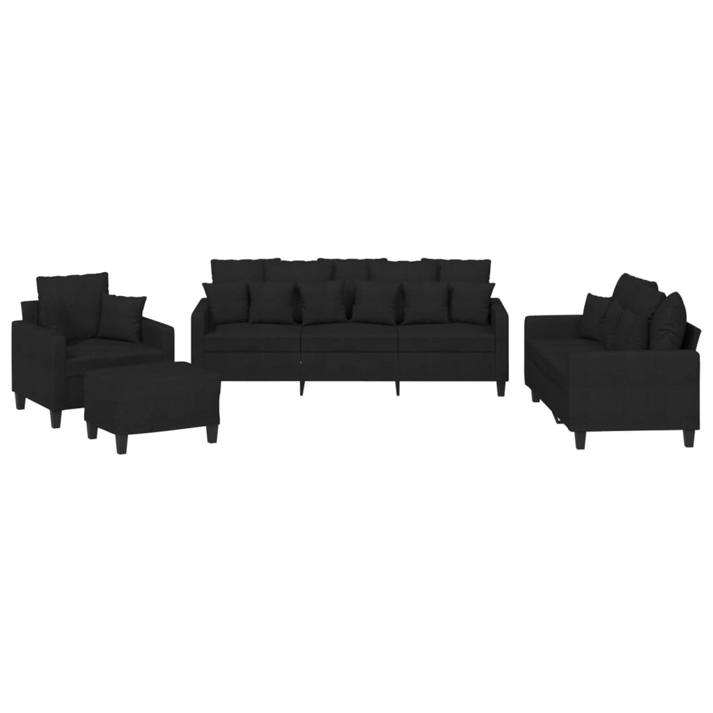 Set Divani 4 pz con Cuscini Nero in Tessuto