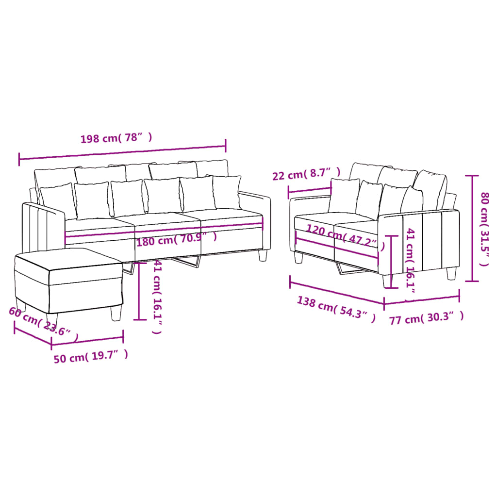 Set di Divani 3 pz con Cuscini Grigio Scuro in Tessuto | homemem39