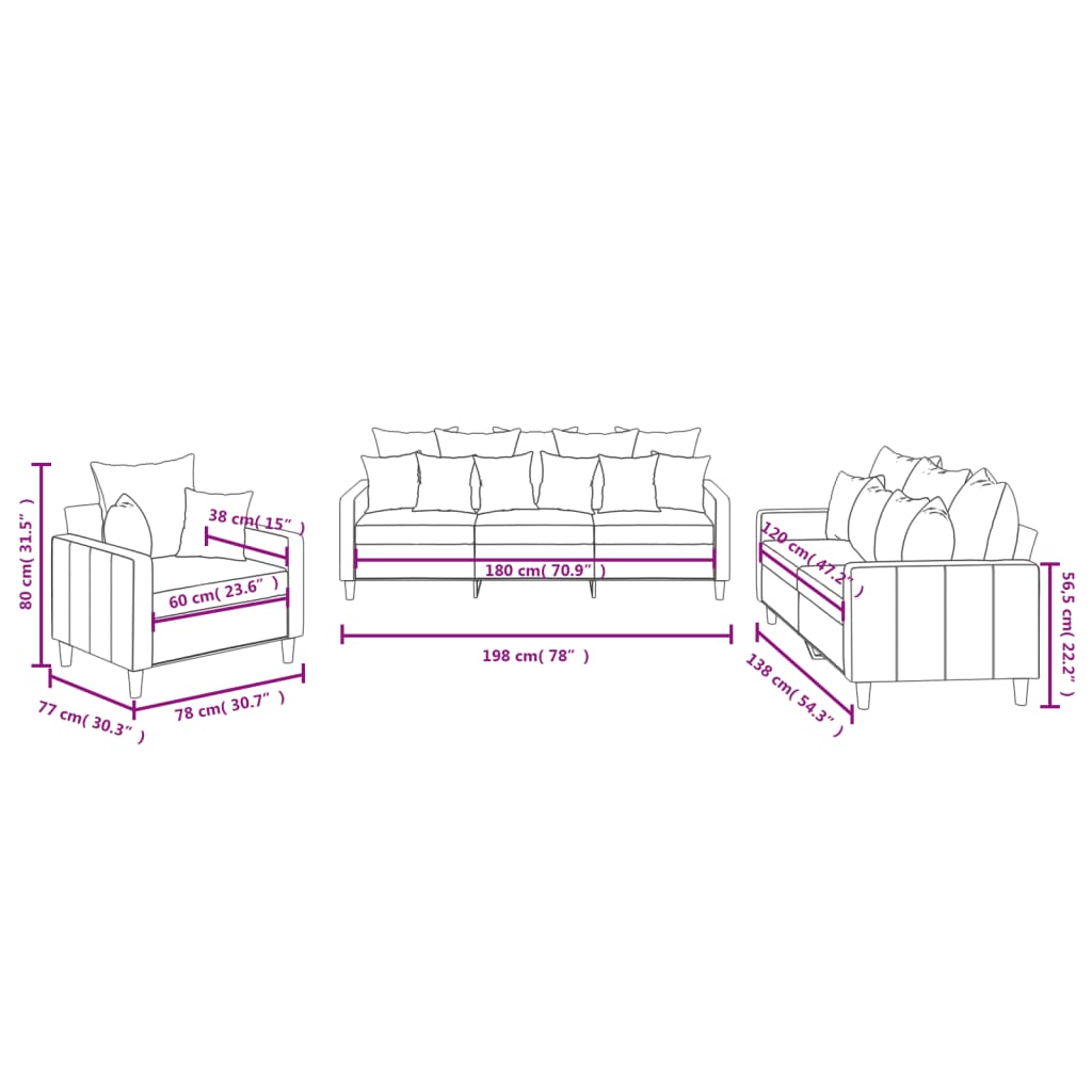 Set di Divani 3 pz con Cuscini rosa in Velluto | homemem39