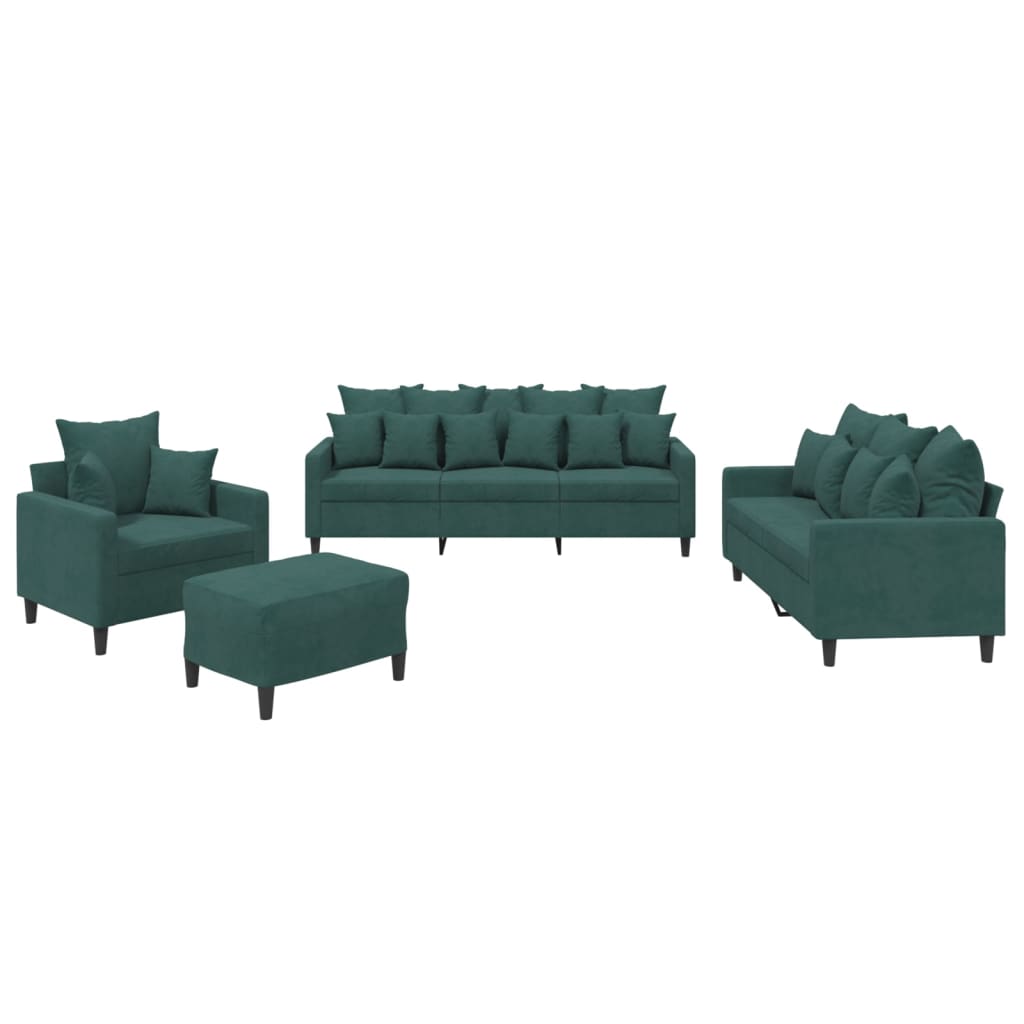 Set di Divani 4 pz con Cuscini Verde scuro in Velluto