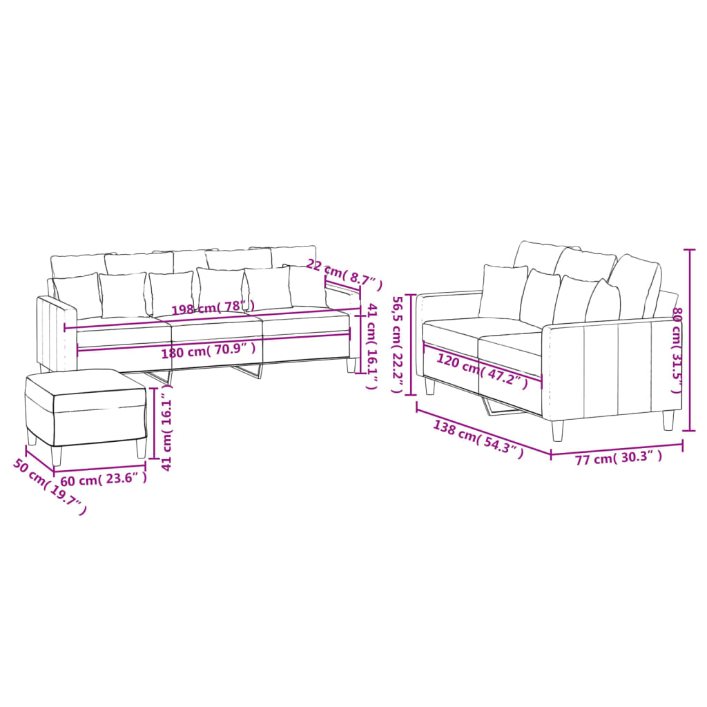 Set di Divani 3 pz con Cuscini Grigio Scuro in Velluto