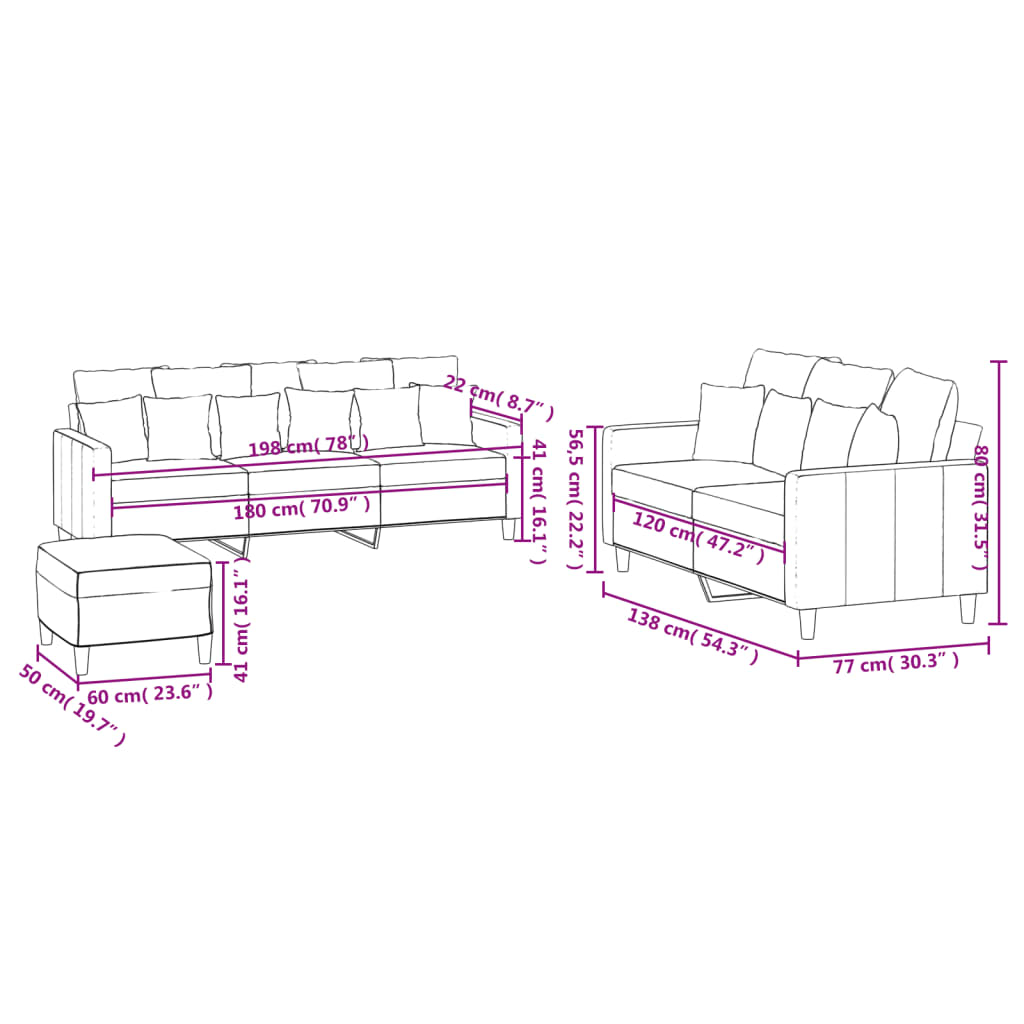 Set di Divani 3 pz con Cuscini Rosso Vino in Velluto | homemem39
