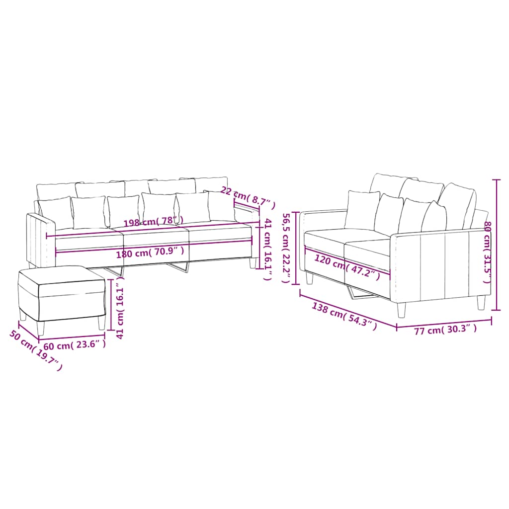 Set di Divani 3 pz con Cuscini giallo in Velluto
