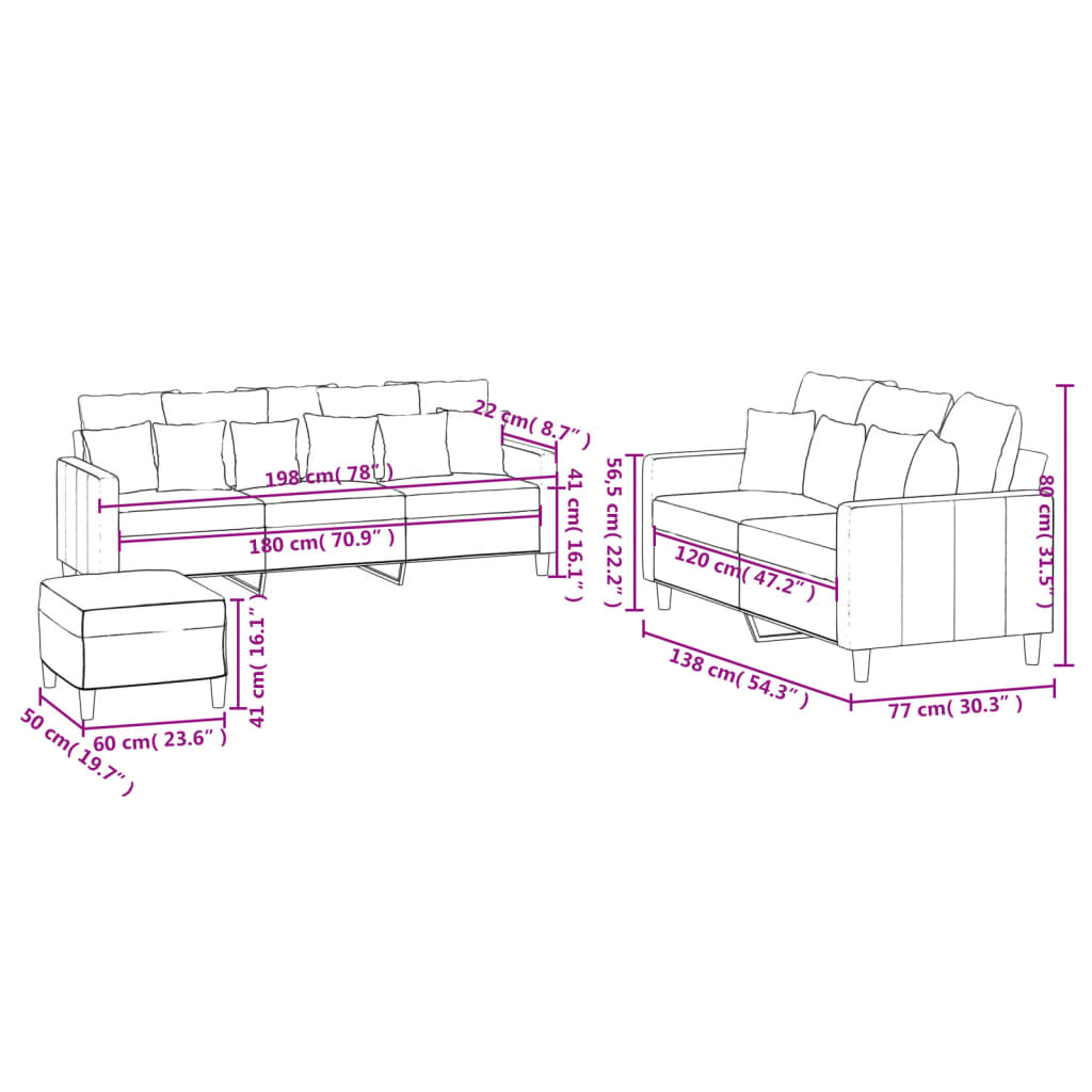 Set di Divani 3 pz con Cuscini Blu in Velluto | homemem39