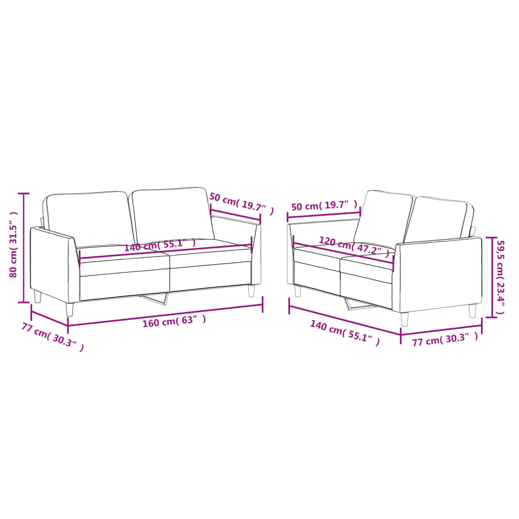 Set di Divani 2 pz con Cuscini cappuccino in Similpelle | homemem39