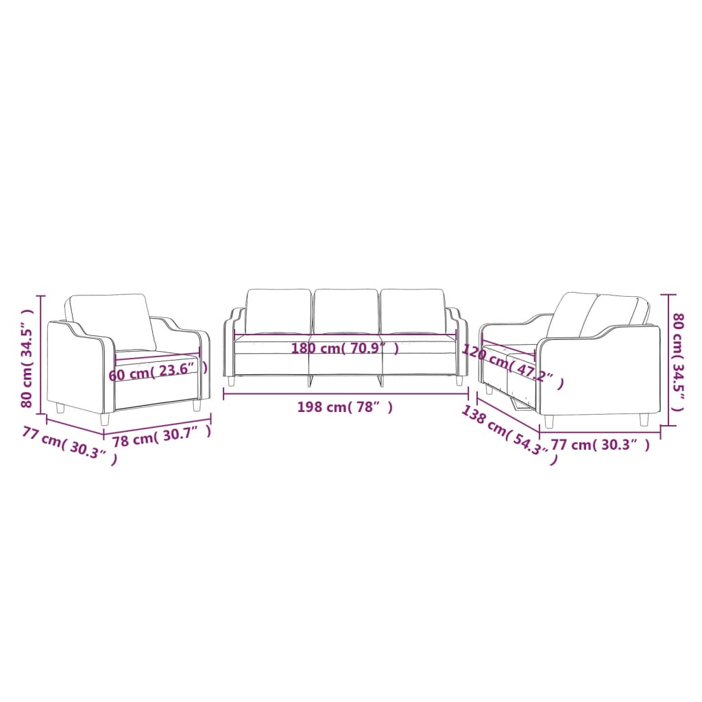 Set di Divani 3 pz con Cuscini Crema in Tessuto | homemem39