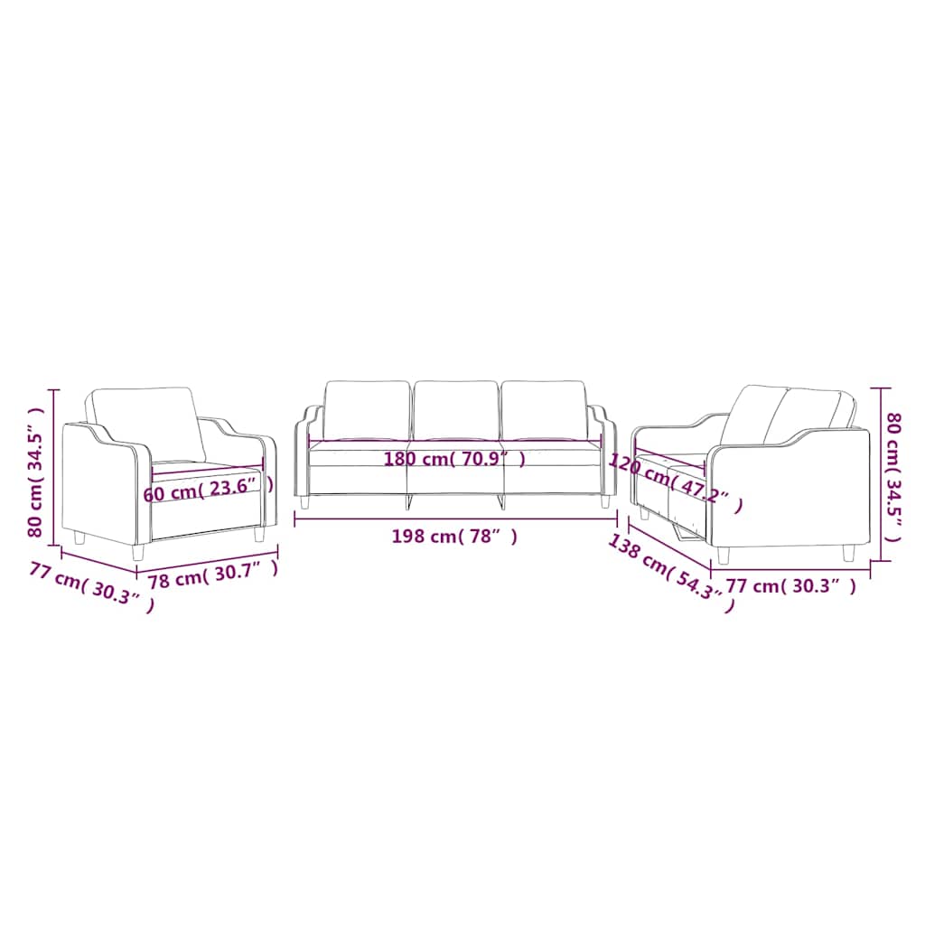 Set di Divani 3 pz con Cuscini Rosso Vino in Tessuto | homemem39