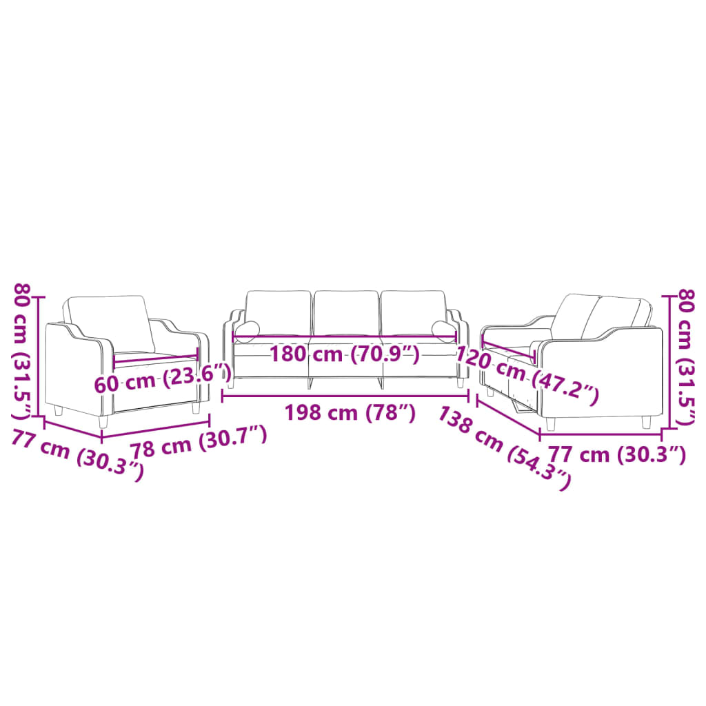Set Divani 3 pz con Cuscini Tortora in Tessuto - homemem39