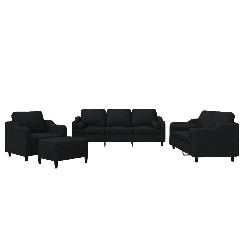 Set Divani 4 pz con Cuscini Nero in Tessuto